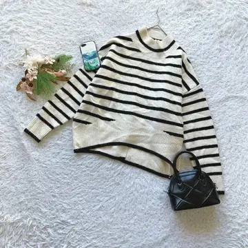 셰트와 보더 니트 스웨터 드롭 숄더 F 원단 도톰 캐주얼