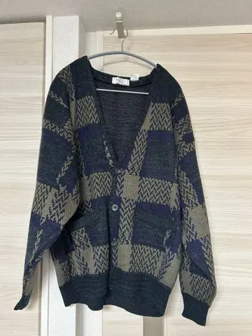 네이비 올리브 체크 가디건