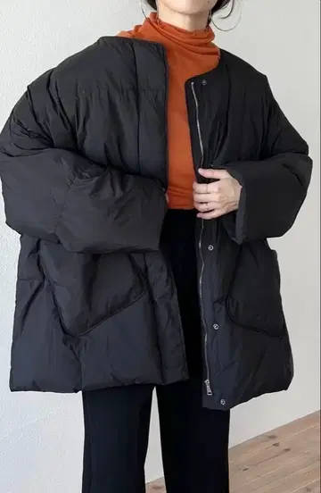 wee9s 노카라 다운 코트 블랙