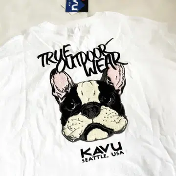 KAVU 개 자수 T셔츠 화이트 불독