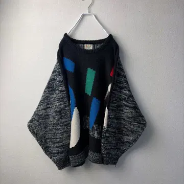 올 패턴 자카드 니트 80s 90s 돌먼 숫자 블랙 F