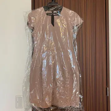 YOKO CHAN 반팔 무릎 기장 원피스 핑크 베이지