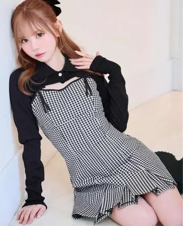 미셸 마카롱 깅엄 체크 원피스 세트