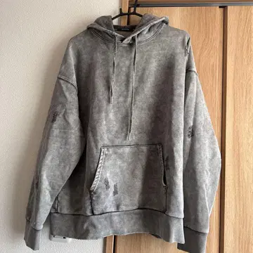 JEANASIS 그레이 데미지 가공 후디