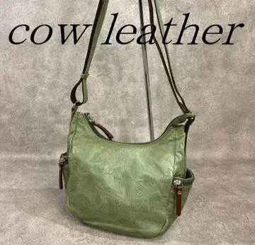 [ 미사용 ] 소가죽 일본제 경량 장미 패턴 엠보싱 숄더백 카키