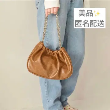 tina jojun 인조 가죽 개더 백 브라운 오렌지