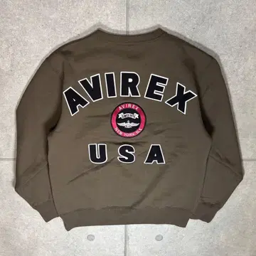 AVIREX 맨투맨 바시티 로고 양면 자수 USA 그래픽 카키