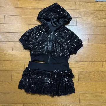 스팽글 후드 자켓과 스커트 세트 댄스