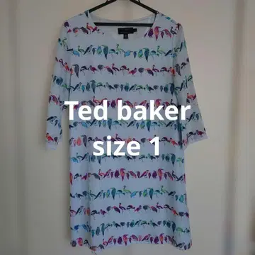 Ted Baker 7부 소매 튜닉 사이즈 1 스카이블루 버드 패턴