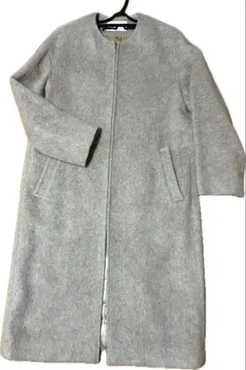 프레임워크 그레이 울 모헤어 샤기 롱 코트