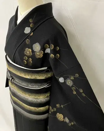 새상품급 순수 실크 이중 기모노 크레이프 원단 매실 패턴 호몬기 단품