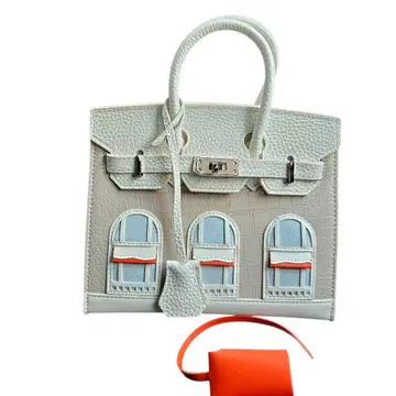 천연 가죽 하이퀄리티 화이트 창문형 핸드백 20cm