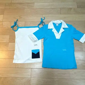에밀리오 푸치 빈티지 스카이블루와 화이트 피케 셔츠 탱크탑 2종 세트