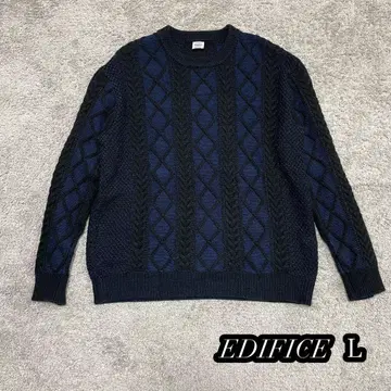 [ EDIFICE ] 케이블 짜임 스웨터 디자인 니트 네이비/블랙 L