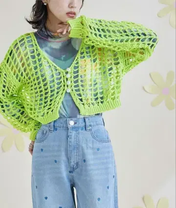 miette 펄 버튼 메쉬 니트 가디건