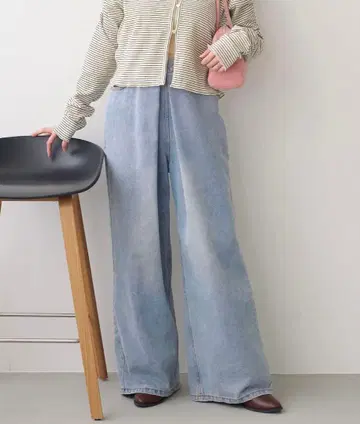 kastane 데님 턱 와이드 팬츠 블루 size1