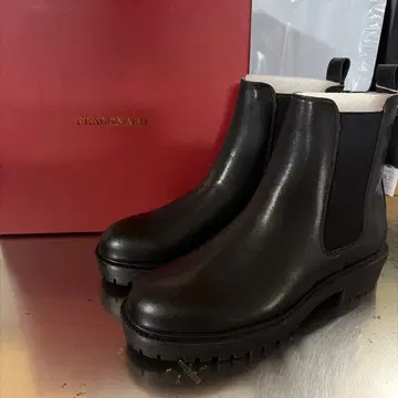 천연 가죽 블랙 사이드 고어 부츠 25.0cm