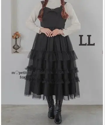 m petit 아오키 미사코 오버롤 스커트 LL 블랙 시어 프릴