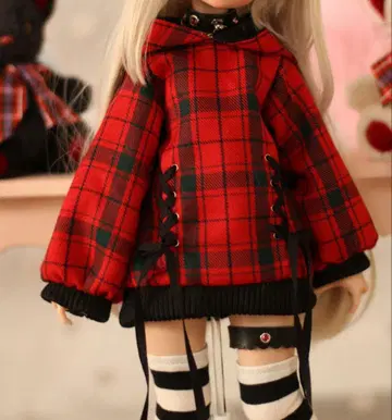 핑크 꼬리님 제작 MDD 타탄 체크 후드티 빨간색
