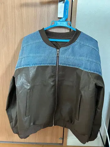 데님 배색 레더 블루종