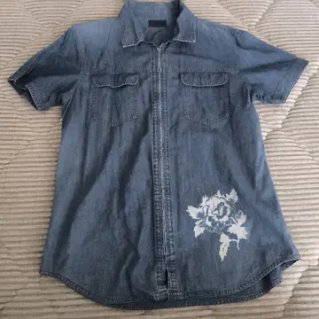 COMME CA DU MODE 데님 반팔 셔츠 꽃무늬