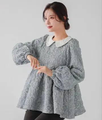 fitmore 카라 부착 자카드 상의! 블루!!