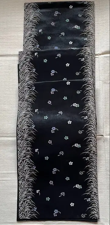 블랙 베이스 꽃무늬 후쿠로 오비
