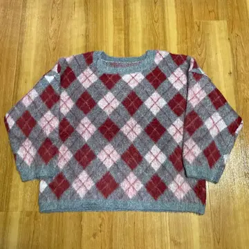 모헤어? 울 니트 스웨터 아가일 무늬 짧은 기장 구제 의류