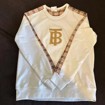 화이트 맨투맨 TB 로고 체크 무늬 소매 M