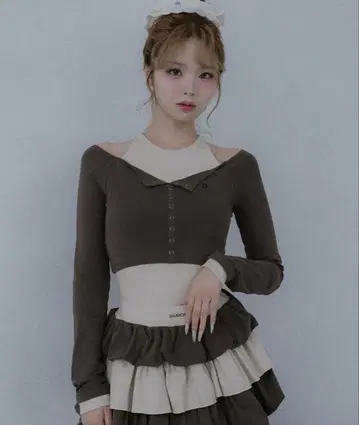 미사용 새상품 Darich 다리치 오프숄더 레이어드 리브 상의