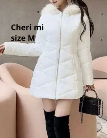 셰리미 후드 퍼 파이버 다운 롱 코트 화이트 Cheri mi