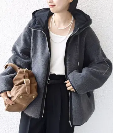 SHIPS 보아 배색 후드 블루종 그레이