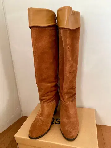 LOVE COULEUR 브라운 스웨이드 롱 부츠