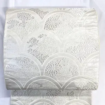 후쿠로 오비 청해파 국화 모란 은사 실버 기모노 오비 023k