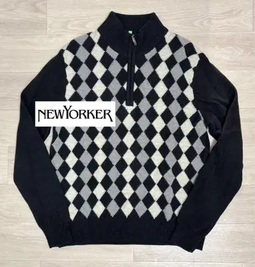 NEWYORKER 아가일 무늬 하프 지퍼 니트 울 100%