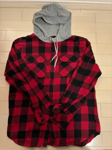 GLOBAL WORK 후드 부착 플란넬 셔츠