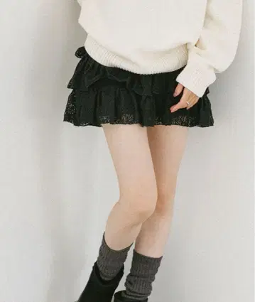 Heather 레이스 절개 프릴 미니 스커트