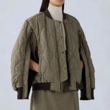 GU x rokh 퀼팅 블루종 자켓 체크 지퍼