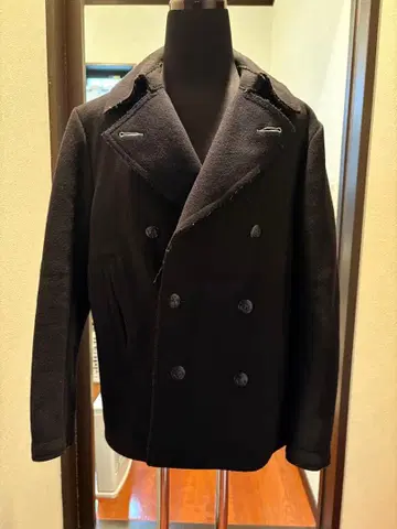 울 피코트 블랙 더블 브레스트