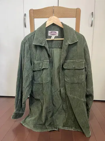 올리브 그린 코듀로이 긴팔 셔츠 자켓