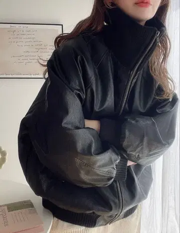 JaVa 자바 콜라보 페이크 가죽 오버 사이즈 자켓