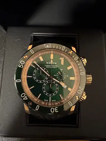 한정판 모델 Edox 크로노그래프 손목시계 그린/골드
