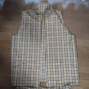 체크 무늬 슬리브리스 베스트, 바지 세트