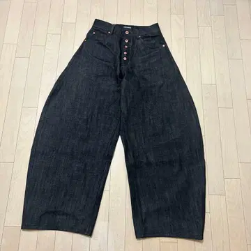 PEOPLESTYLE 골드 버튼 벌룬 리지드 데님