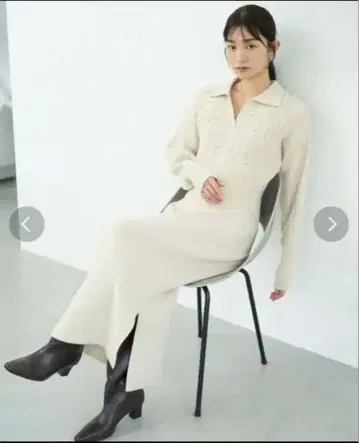 러그넘문 케이블 비쥬 I라인 니트 원피스 아이보리