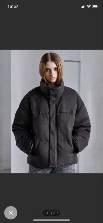 [ CLEL ] 볼륨 하이넥 숏 패딩 자켓 그레이