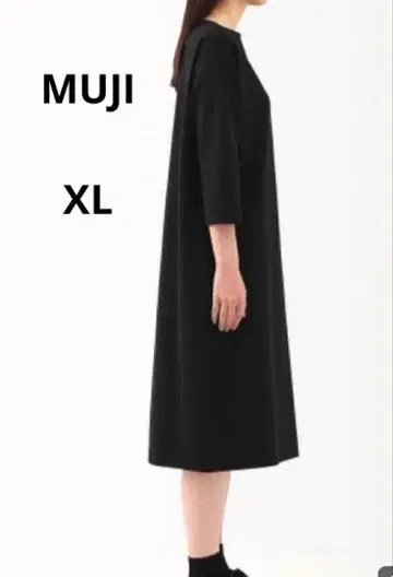 새상품급 MUJI 이중 편직 7부 소매 원피스 여성 XL 블랙