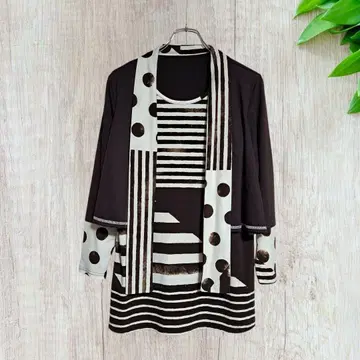 VIVIEN SPORTS 스트라이프 도트 긴팔 튜닉