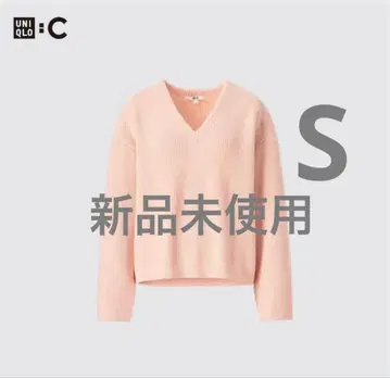 새상품 유니클로C V넥 숏 스웨터 리브 편직 V넥 스웨터 핑크