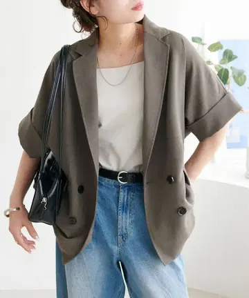 새상품 디스코트 테크 린넨 반팔 셔츠 자켓 모카